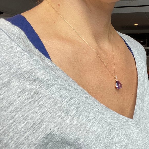 Purple 4.22 Carat Amethyst and Diamond Necklace 18" Yellow 14K Gold Chain - Picture 2 of 12